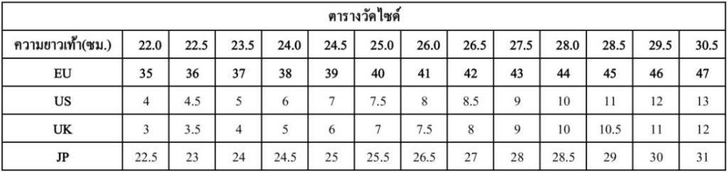 ตารางไซด์ รองเท้าเซฟตี้